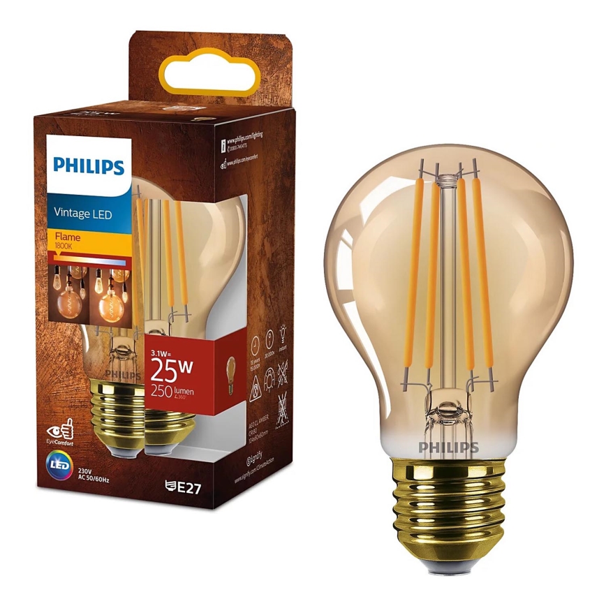 LED Spuldze VINTAGE Philips A60 E27/3,1W/230V 1800K