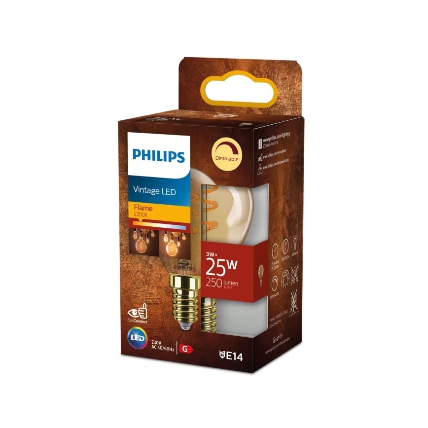 LED spuldze VINTAGE Philips P45 E14/3W/230V 2200K