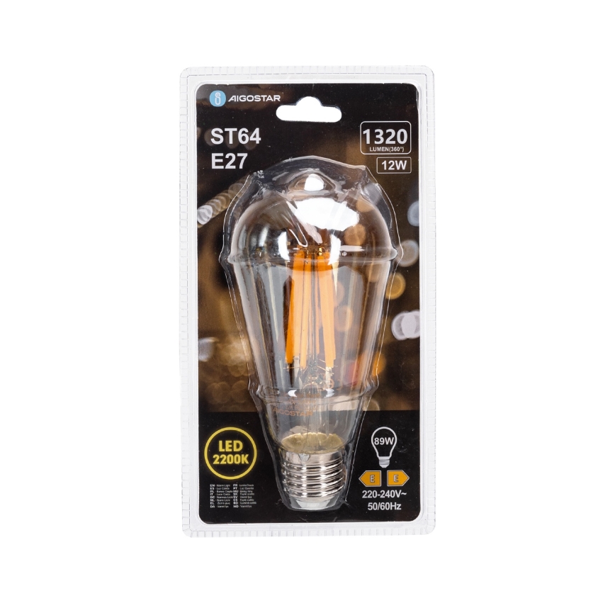 LED spuldze VINTAGE ST64 E27/12W/230V 2200K - Aigostar