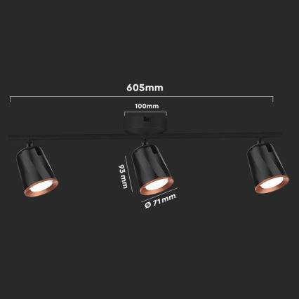 LED Starmetis 3xLED/5W/230V 4000K melns