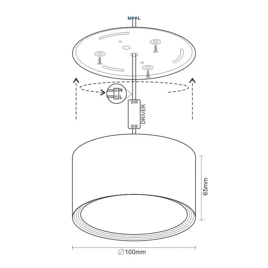 LED Starmetis LED/12W/230V 4000K d. 10 cm melna