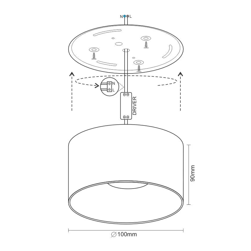 LED Starmetis LED/16W/230V 4000K d. 10 cm melna