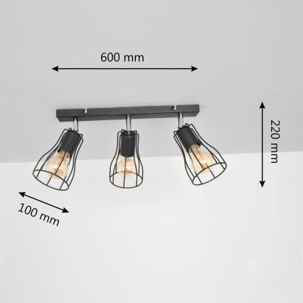 LED Starmetis TUBE II 3xE27/15W/230V melns