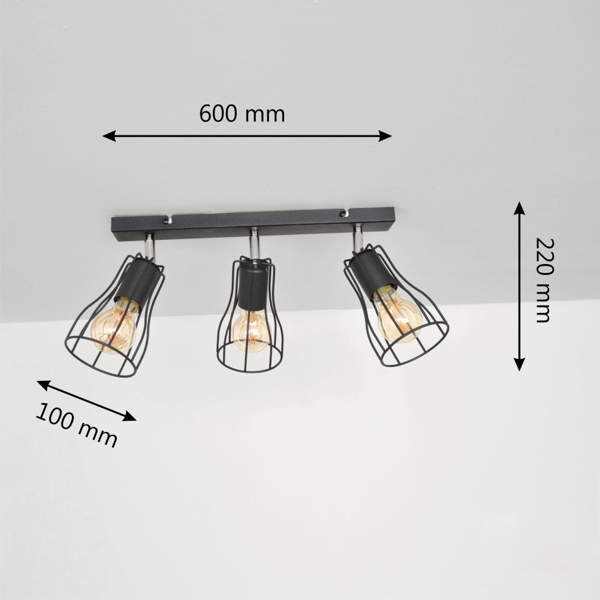 LED Starmetis TUBE II 3xE27/15W/230V melns