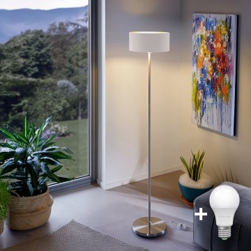 LED Stāvlampa TUNJA 1xE27/20W/230V Ø 30 cm matēts hroms/balts