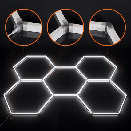 LED regulējams griestu gaismeklis HEXAGON LED/192W/85-265V 5000K 160x221 cm CRI 90 IP54 balts