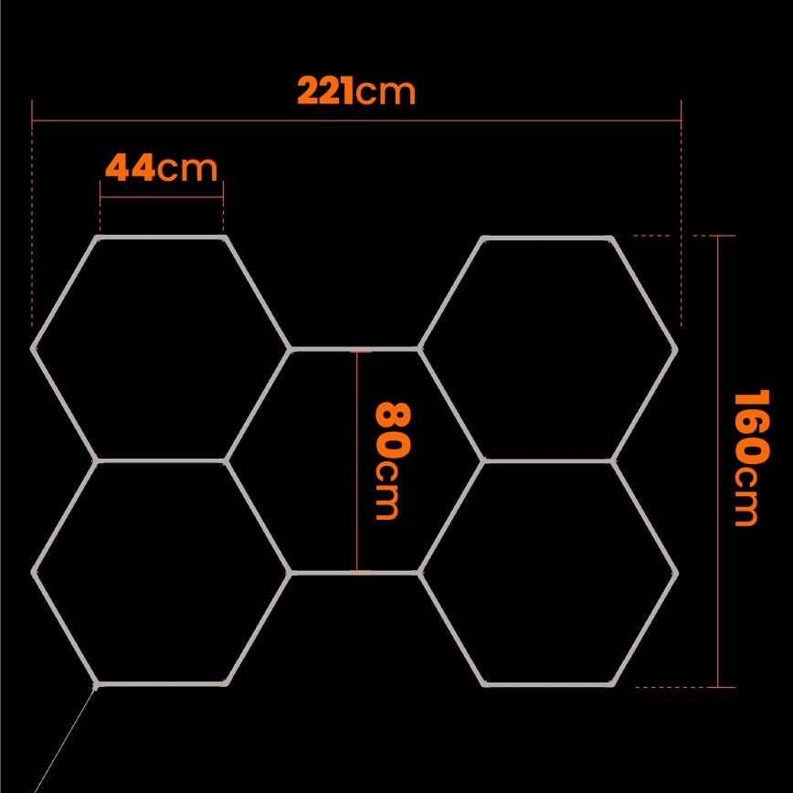 LED regulējams griestu gaismeklis HEXAGON LED/192W/85-265V 5000K 160x221 cm CRI 90 IP54 balts