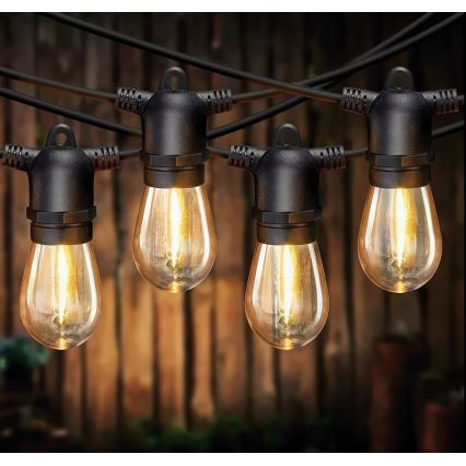 LED regulējama saules dekoratīvā virtene 20xE27/0,3W/3/5V USB 2400 mAh 20,62 m IP65 melna + tālvadība