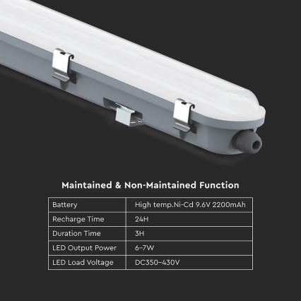 LED tehniskais fluorescējošais gaismeklis ar avārijas moduli LED/36W/230V 6500K IP65 2200 mAh 120 cm