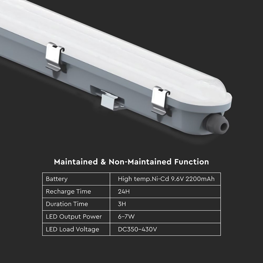 LED tehniskais fluorescējošais gaismeklis ar avārijas moduli LED/36W/230V 6500K IP65 2200 mAh 120 cm