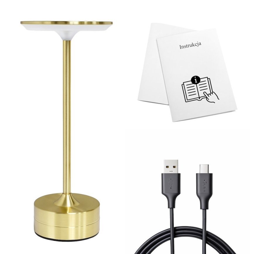 LED uzlādējama galda lampa ar skārienkontroli TAVOLO LED/2,5W/5V 2400 mAh 3000-6000K zelta