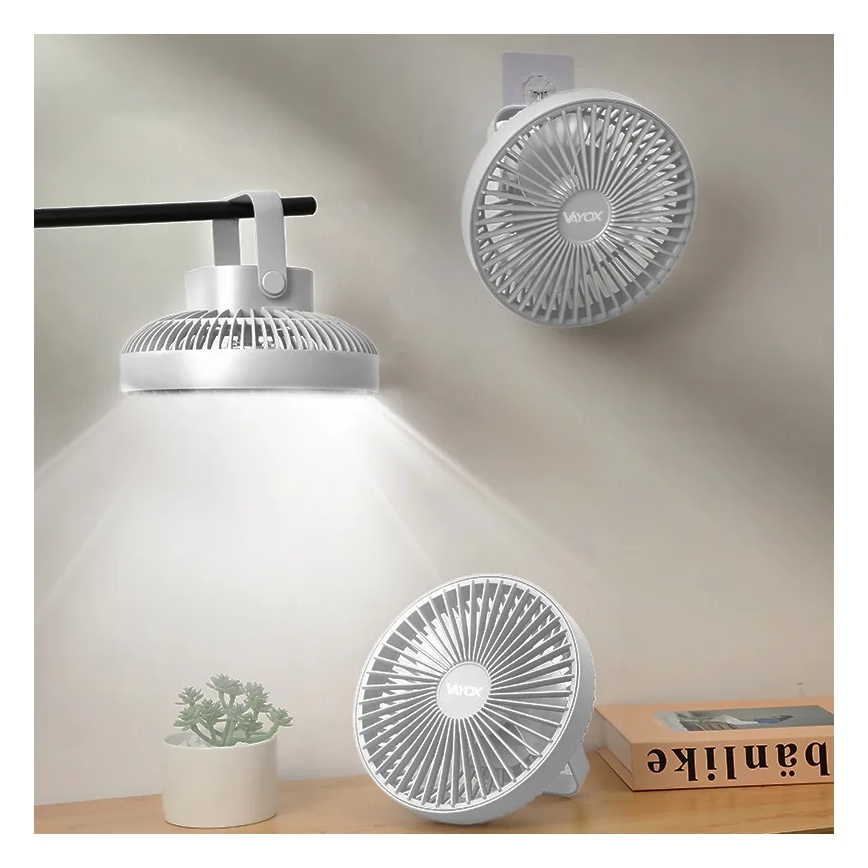 LED Uzlādējama galds ventilators ar LED apgaismojumu LED/2W/5V USB 2400 mAh balta