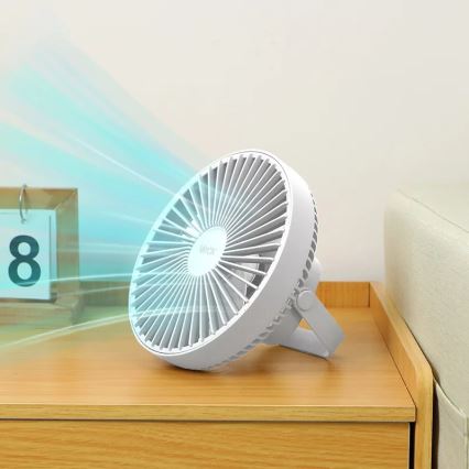 LED Uzlādējama galds ventilators ar LED apgaismojumu LED/2W/5V USB 2400 mAh balta