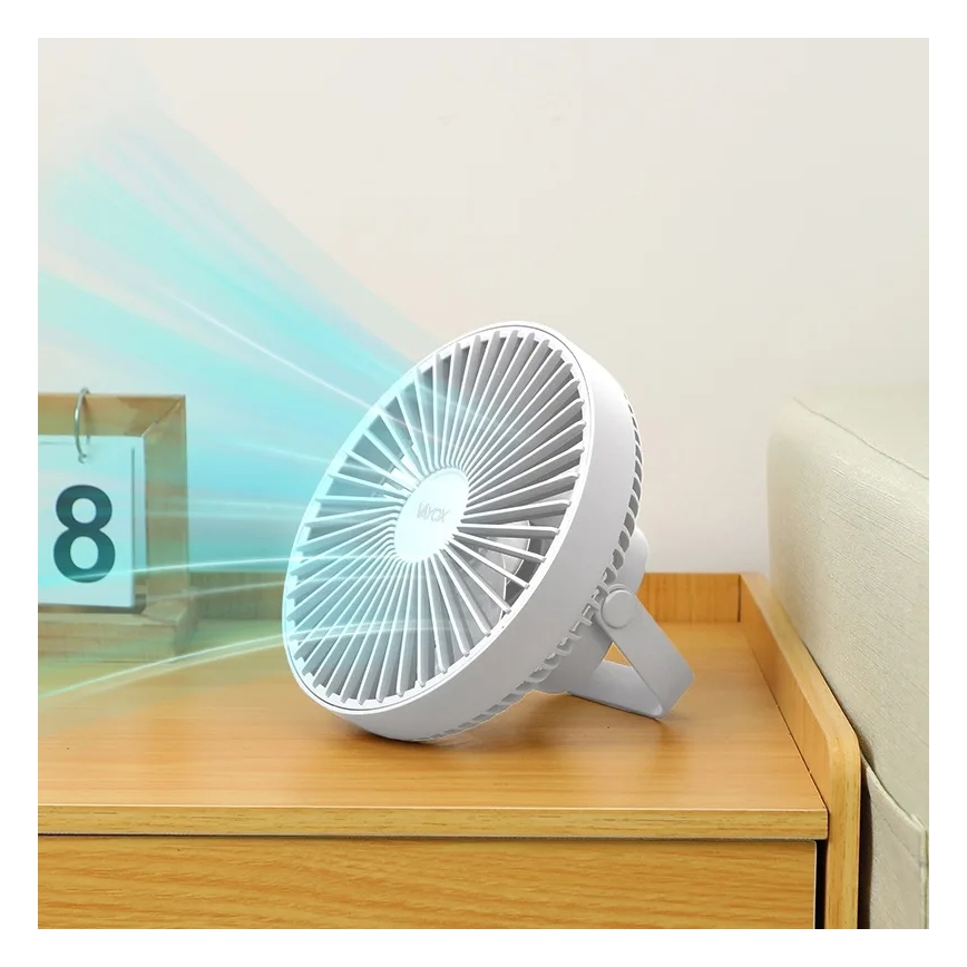 LED Uzlādējama galds ventilators ar LED apgaismojumu LED/2W/5V USB 2400 mAh balta