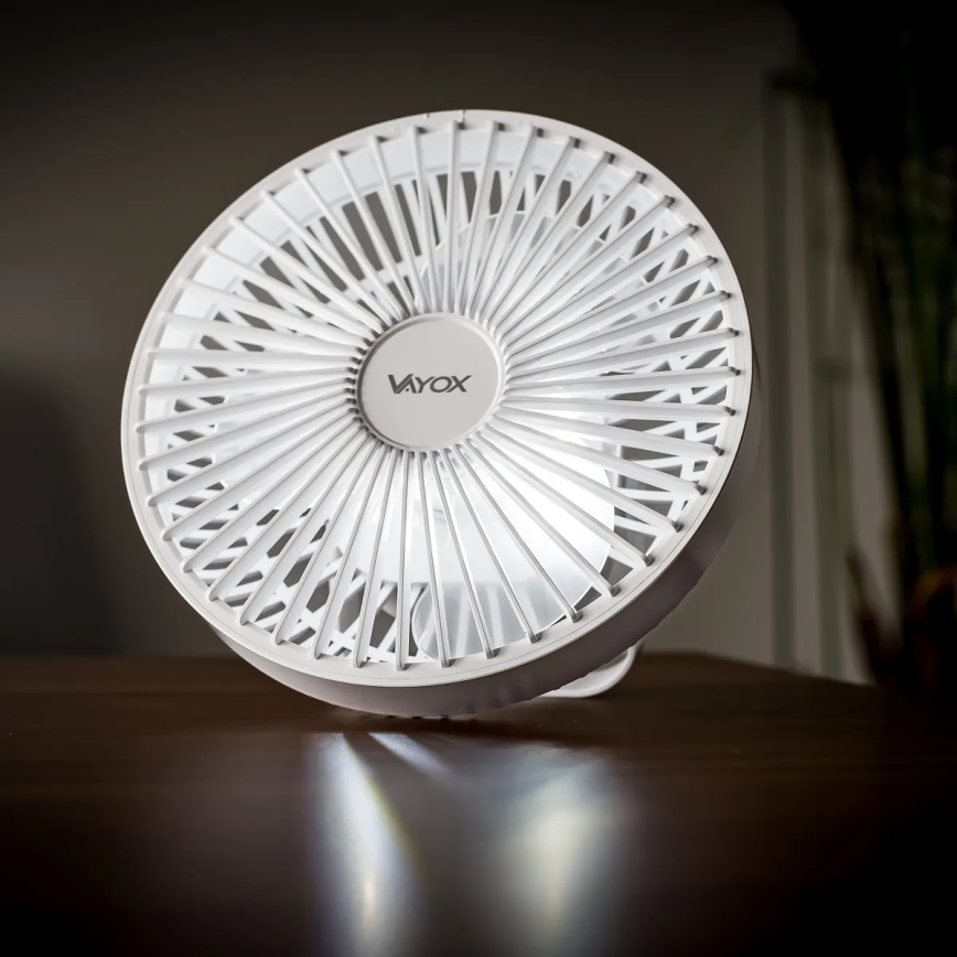 LED Uzlādējama galds ventilators ar LED apgaismojumu LED/2W/5V USB 2400 mAh balta