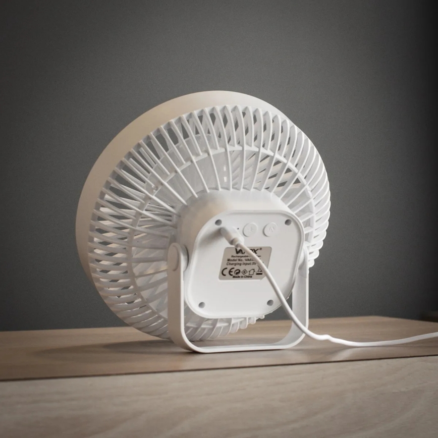 LED Uzlādējama galds ventilators ar LED apgaismojumu LED/2W/5V USB 2400 mAh balta