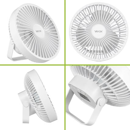 LED Uzlādējama galds ventilators ar LED apgaismojumu LED/2W/5V USB 2400 mAh balta