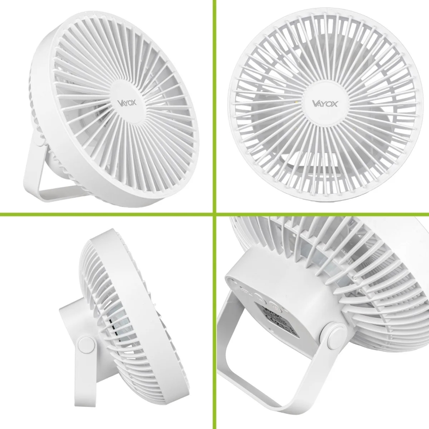 LED Uzlādējama galds ventilators ar LED apgaismojumu LED/2W/5V USB 2400 mAh balta