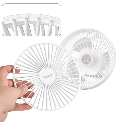 LED Uzlādējama galds ventilators ar LED apgaismojumu LED/2W/5V USB 2400 mAh balta