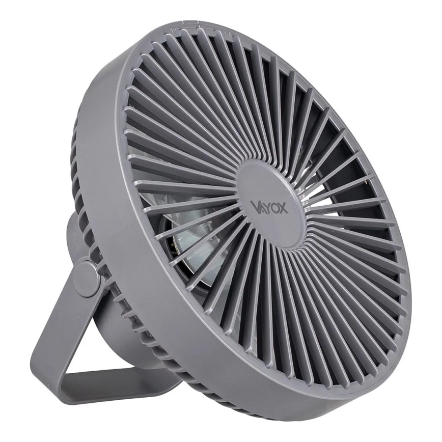 LED Uzlādējama galds ventilators ar LED apgaismojumu LED/2W/5V USB 2400 mAh pelēka