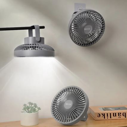 LED Uzlādējama galds ventilators ar LED apgaismojumu LED/2W/5V USB 2400 mAh pelēka