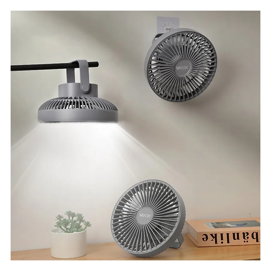 LED Uzlādējama galds ventilators ar LED apgaismojumu LED/2W/5V USB 2400 mAh pelēka