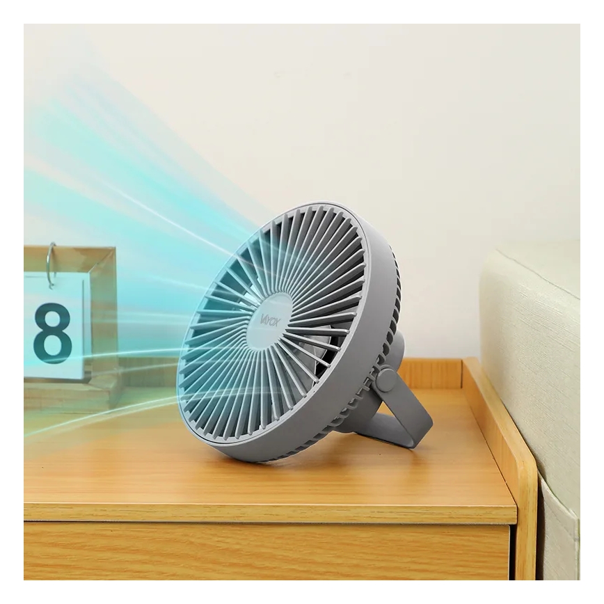 LED Uzlādējama galds ventilators ar LED apgaismojumu LED/2W/5V USB 2400 mAh pelēka