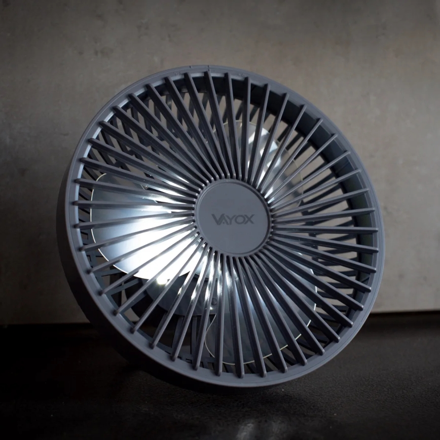 LED Uzlādējama galds ventilators ar LED apgaismojumu LED/2W/5V USB 2400 mAh pelēka