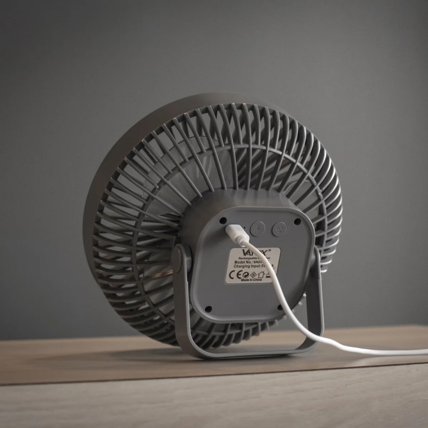 LED Uzlādējama galds ventilators ar LED apgaismojumu LED/2W/5V USB 2400 mAh pelēka