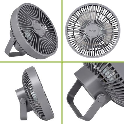 LED Uzlādējama galds ventilators ar LED apgaismojumu LED/2W/5V USB 2400 mAh pelēka