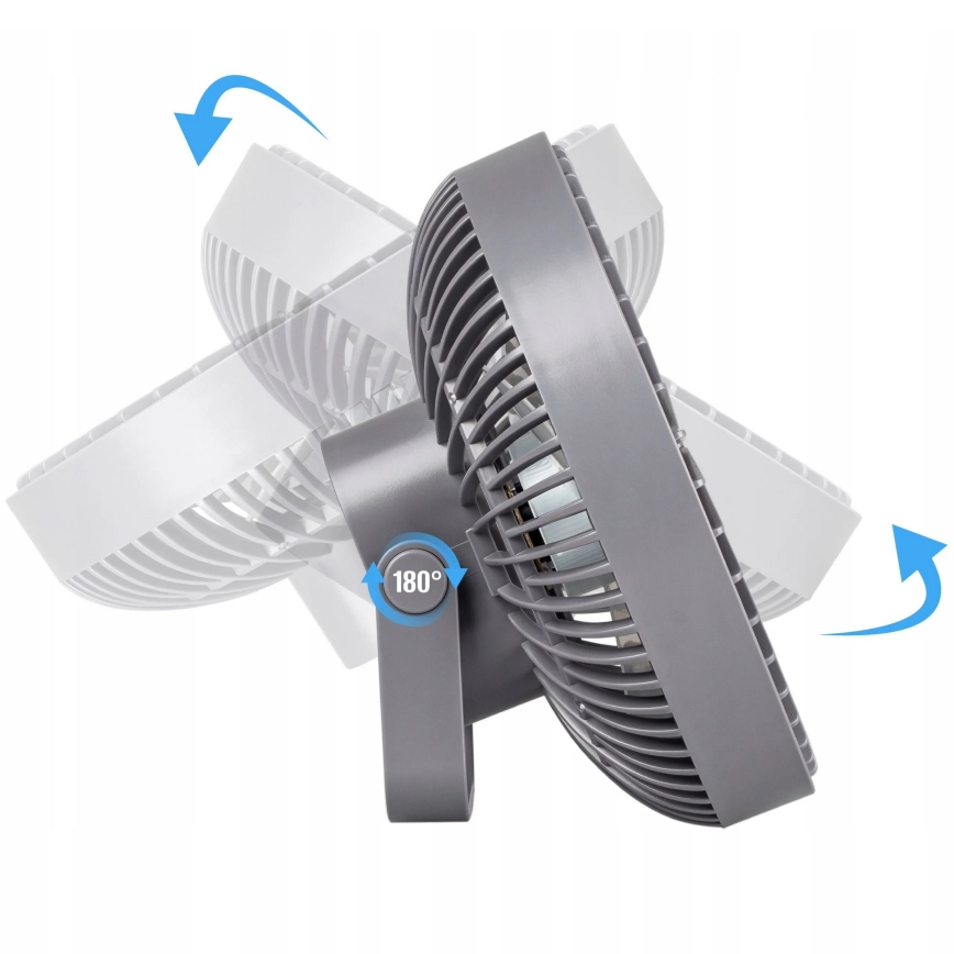 LED Uzlādējama galds ventilators ar LED apgaismojumu LED/2W/5V USB 2400 mAh pelēka