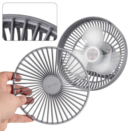 LED Uzlādējama galds ventilators ar LED apgaismojumu LED/2W/5V USB 2400 mAh pelēka