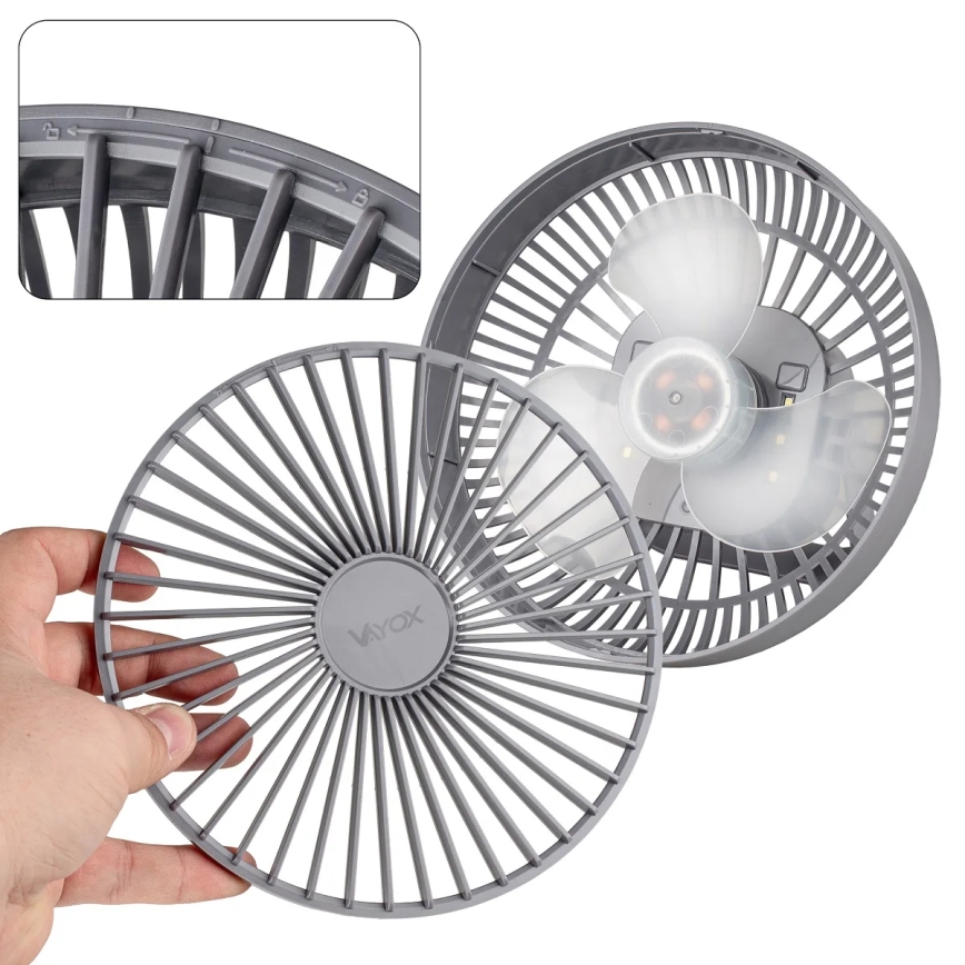 LED Uzlādējama galds ventilators ar LED apgaismojumu LED/2W/5V USB 2400 mAh pelēka
