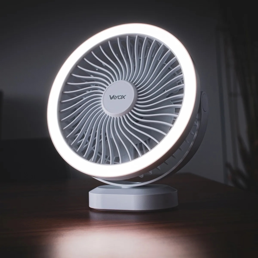LED Uzlādējama galds ventilators ar LED apgaismojumu LED/3W/5V USB 2400 mAh balta