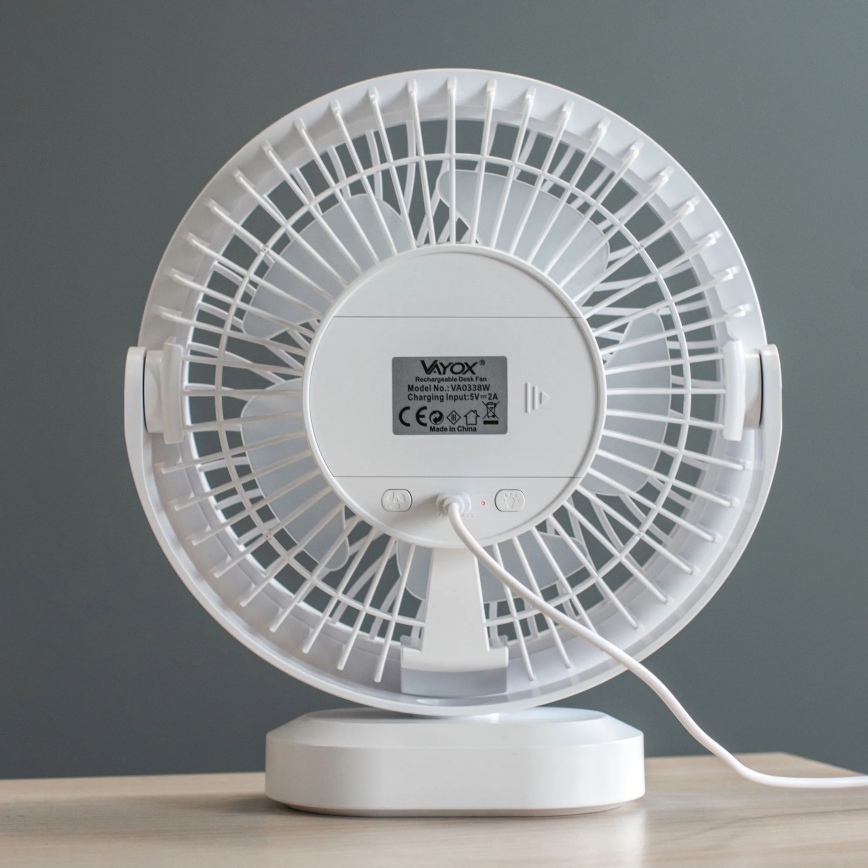 LED Uzlādējama galds ventilators ar LED apgaismojumu LED/3W/5V USB 2400 mAh balta