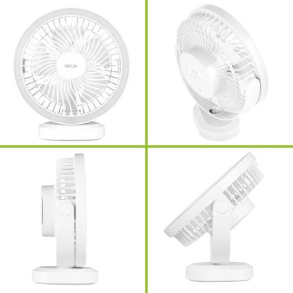 LED Uzlādējama galds ventilators ar LED apgaismojumu LED/3W/5V USB 2400 mAh balta