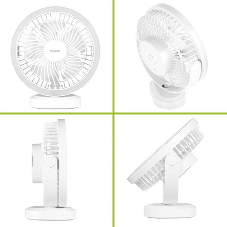 LED Uzlādējama galds ventilators ar LED apgaismojumu LED/3W/5V USB 2400 mAh balta