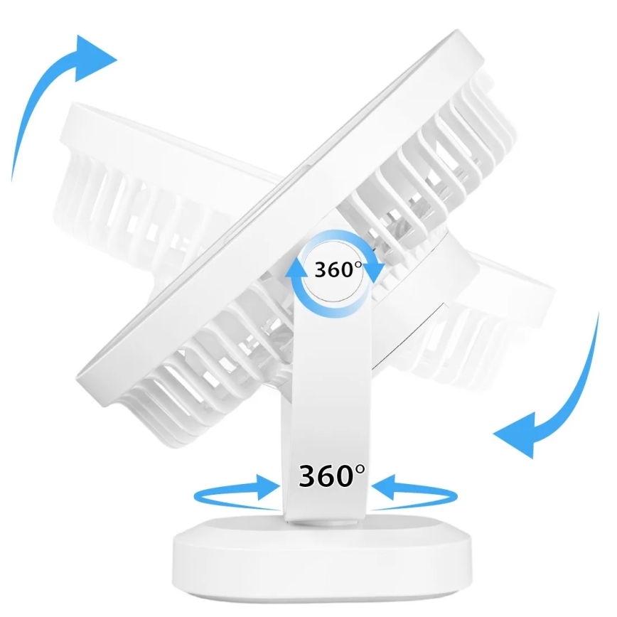 LED Uzlādējama galds ventilators ar LED apgaismojumu LED/3W/5V USB 2400 mAh balta