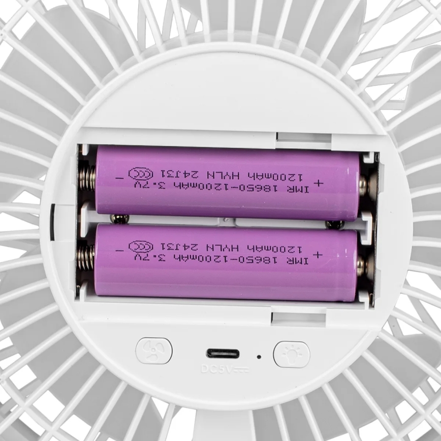LED Uzlādējama galds ventilators ar LED apgaismojumu LED/3W/5V USB 2400 mAh balta