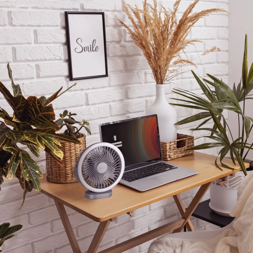 LED Uzlādējama galds ventilators ar LED apgaismojumu LED/3W/5V USB 2400 mAh pelēka