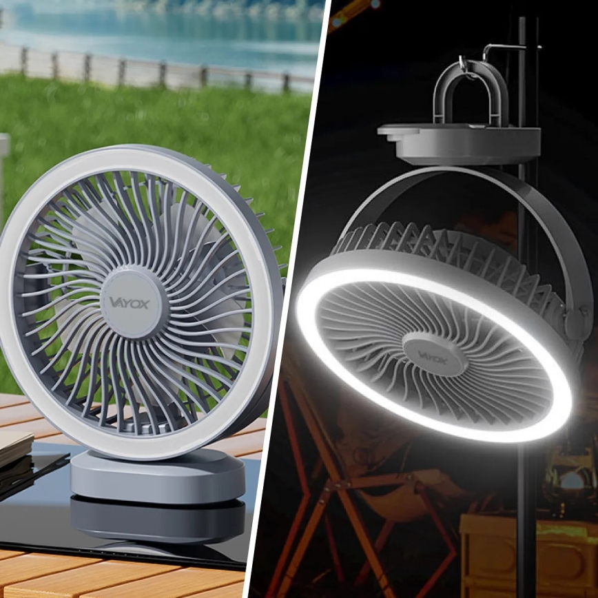 LED Uzlādējama galds ventilators ar LED apgaismojumu LED/3W/5V USB 2400 mAh pelēka