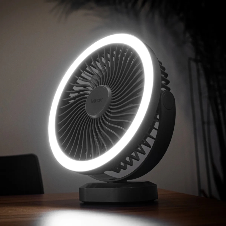 LED Uzlādējama galds ventilators ar LED apgaismojumu LED/3W/5V USB 2400 mAh pelēka