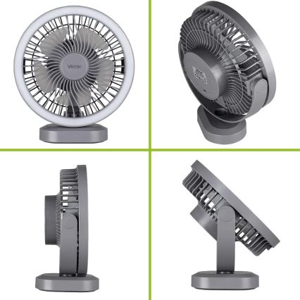 LED Uzlādējama galds ventilators ar LED apgaismojumu LED/3W/5V USB 2400 mAh pelēka