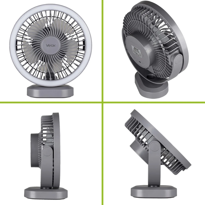 LED Uzlādējama galds ventilators ar LED apgaismojumu LED/3W/5V USB 2400 mAh pelēka