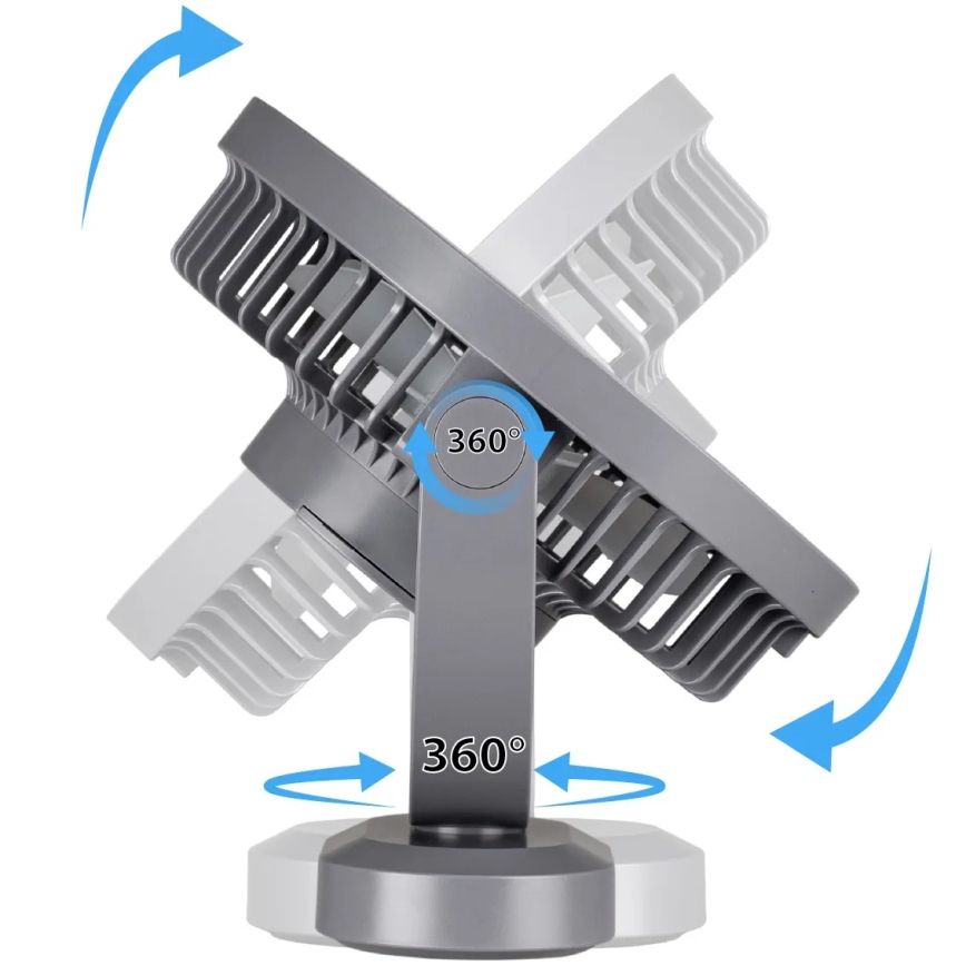LED Uzlādējama galds ventilators ar LED apgaismojumu LED/3W/5V USB 2400 mAh pelēka