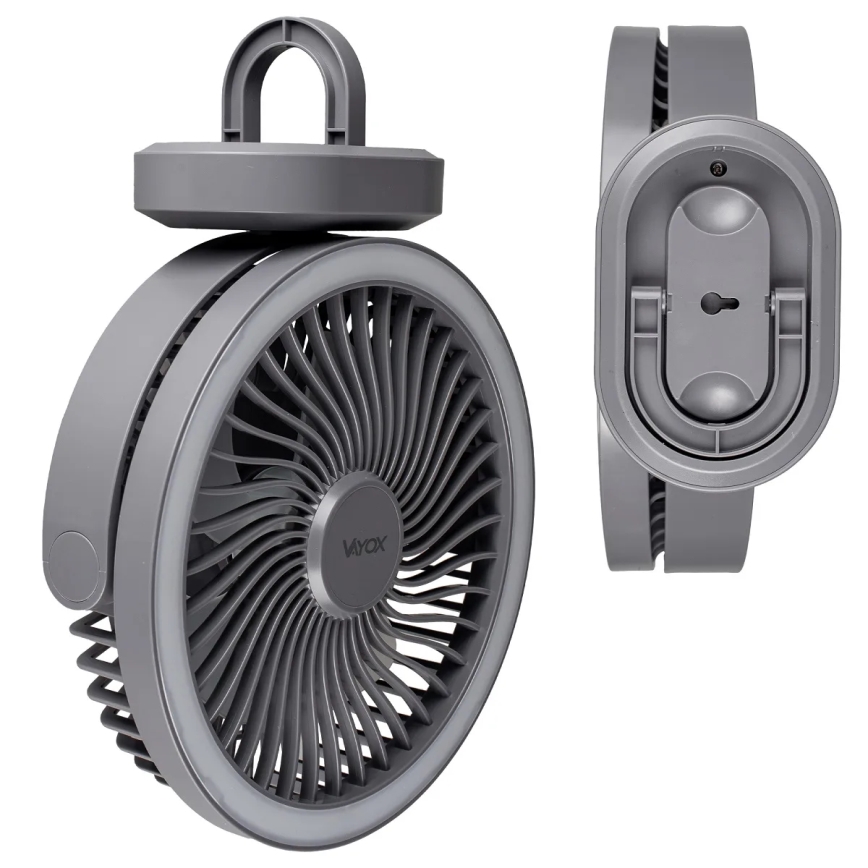 LED Uzlādējama galds ventilators ar LED apgaismojumu LED/3W/5V USB 2400 mAh pelēka
