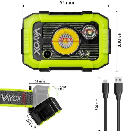 Regulējama uzlādējamā LED galvas lampa ar sensoru LED/10W/5V IP66 750 lm 1500 mAh