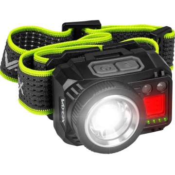 LED uzlādējama galvas lampa ar regulējamu spilgtumu, sensoru un sarkano gaismu LED/6W/5V/3xAAA IP66 500 lm 1200 mAh