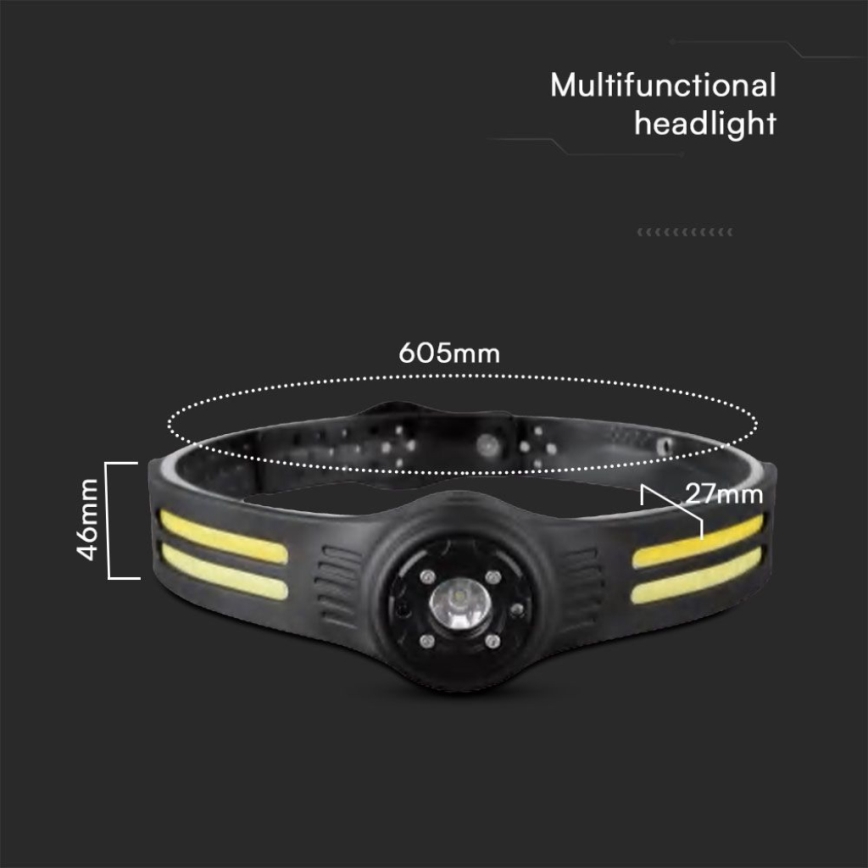 LED Uzlādējama galvas lampa ar sarkana lampa USB LED/3W/5V IP43 470 spīdīgs 5 h 650 mAh
