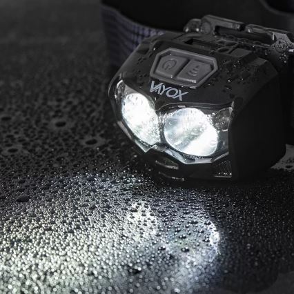 LED Aptumšojama uzlādējams galvas lampa ar sensoru un sarkana lampa 2xLED/5W/5V/3xAAA IP65 500 spīdīgs 1200 mAh